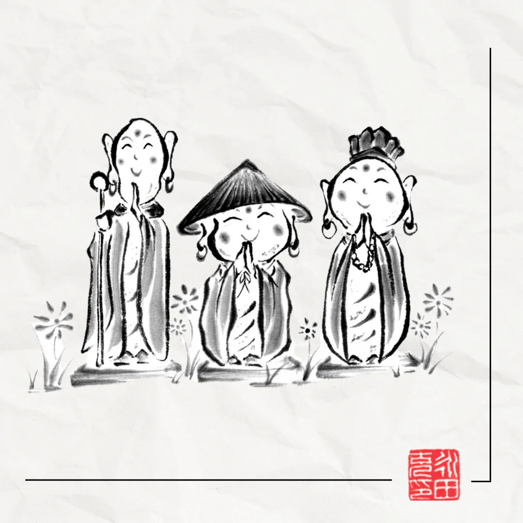 Ilustración a tinta: Las estatuas jizō